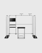 exhibition display with oval counter and TV shelf aluminum frame