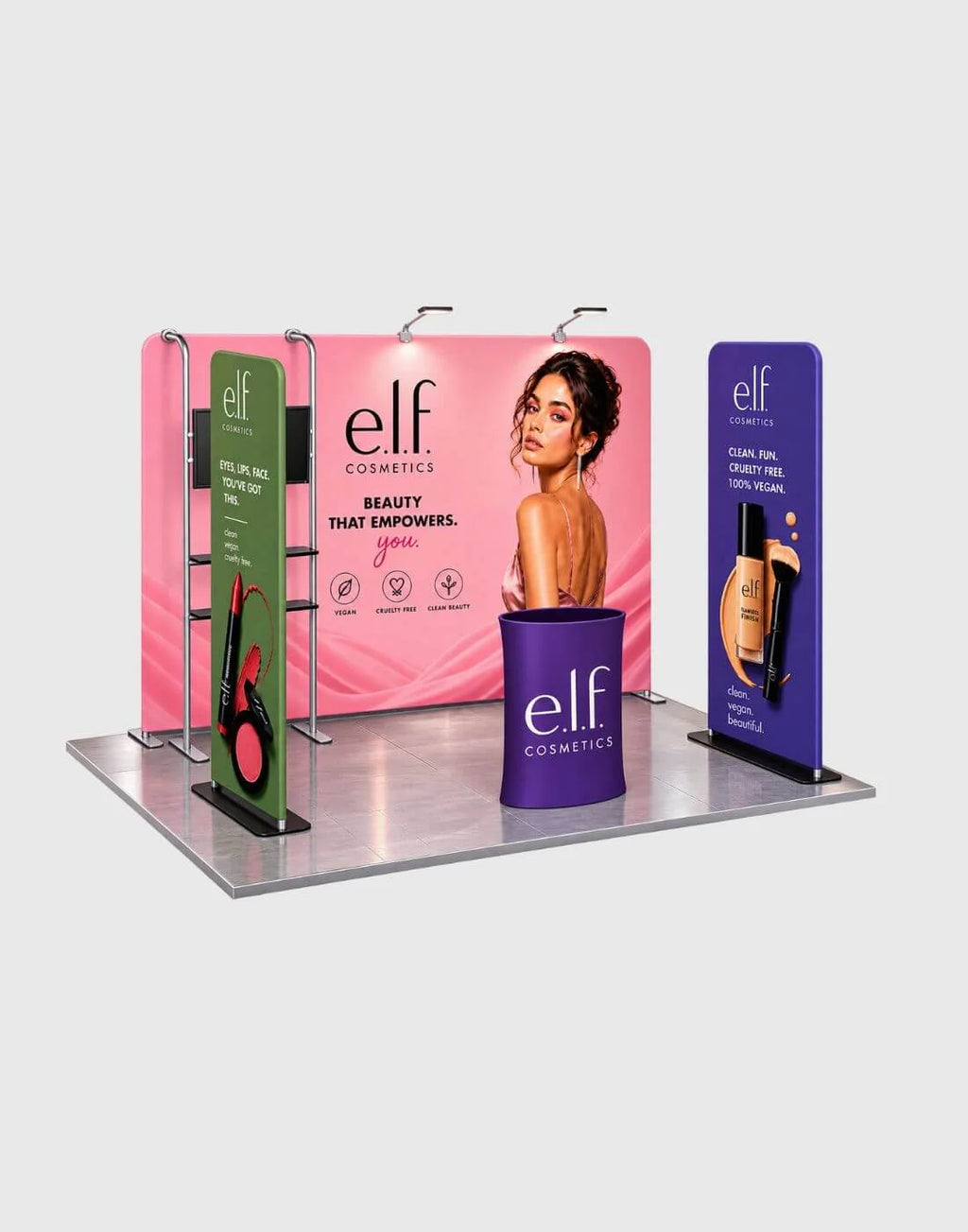 10x10 booth kit with oval counter displays
