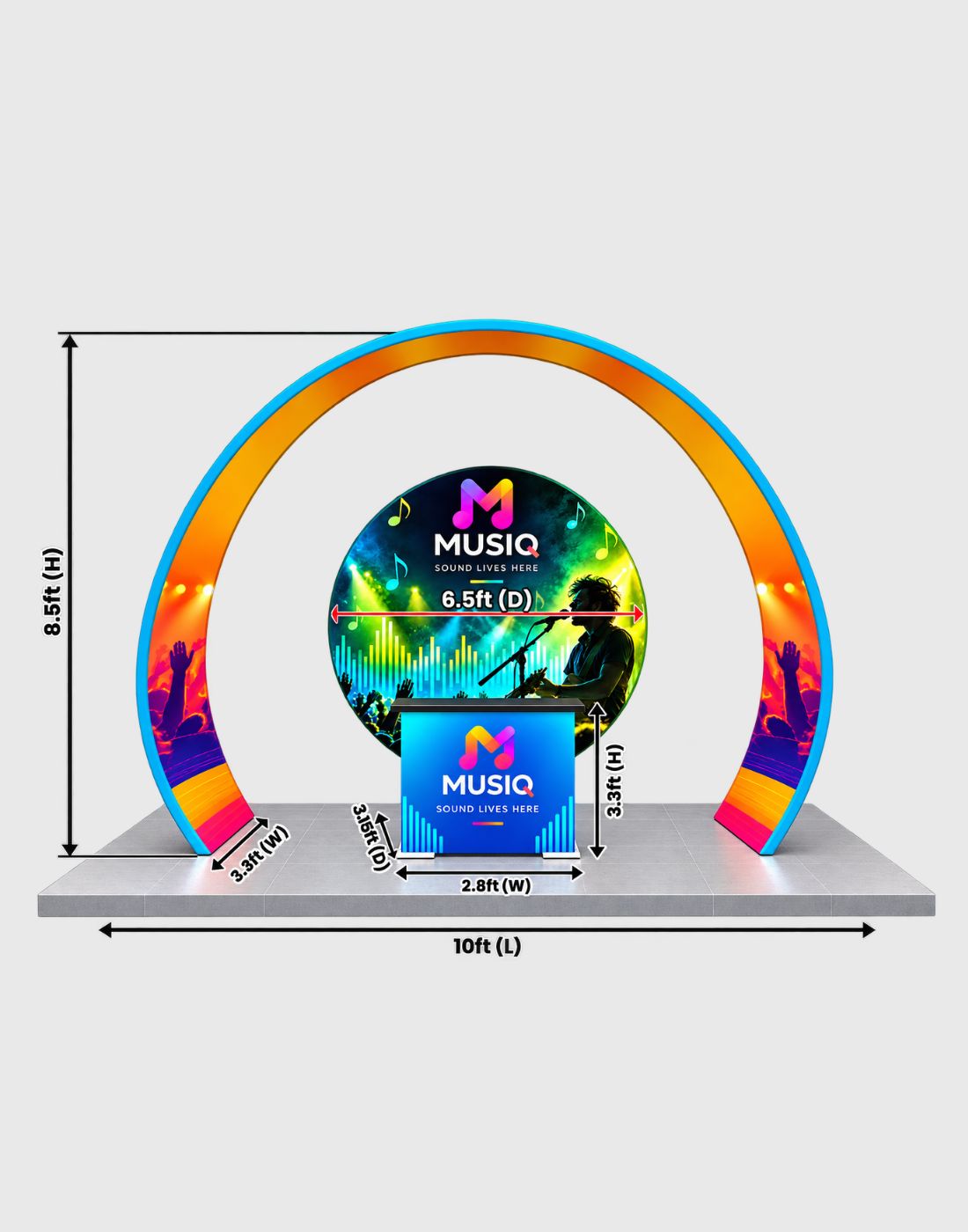 tapered arch light box display for exhibitions