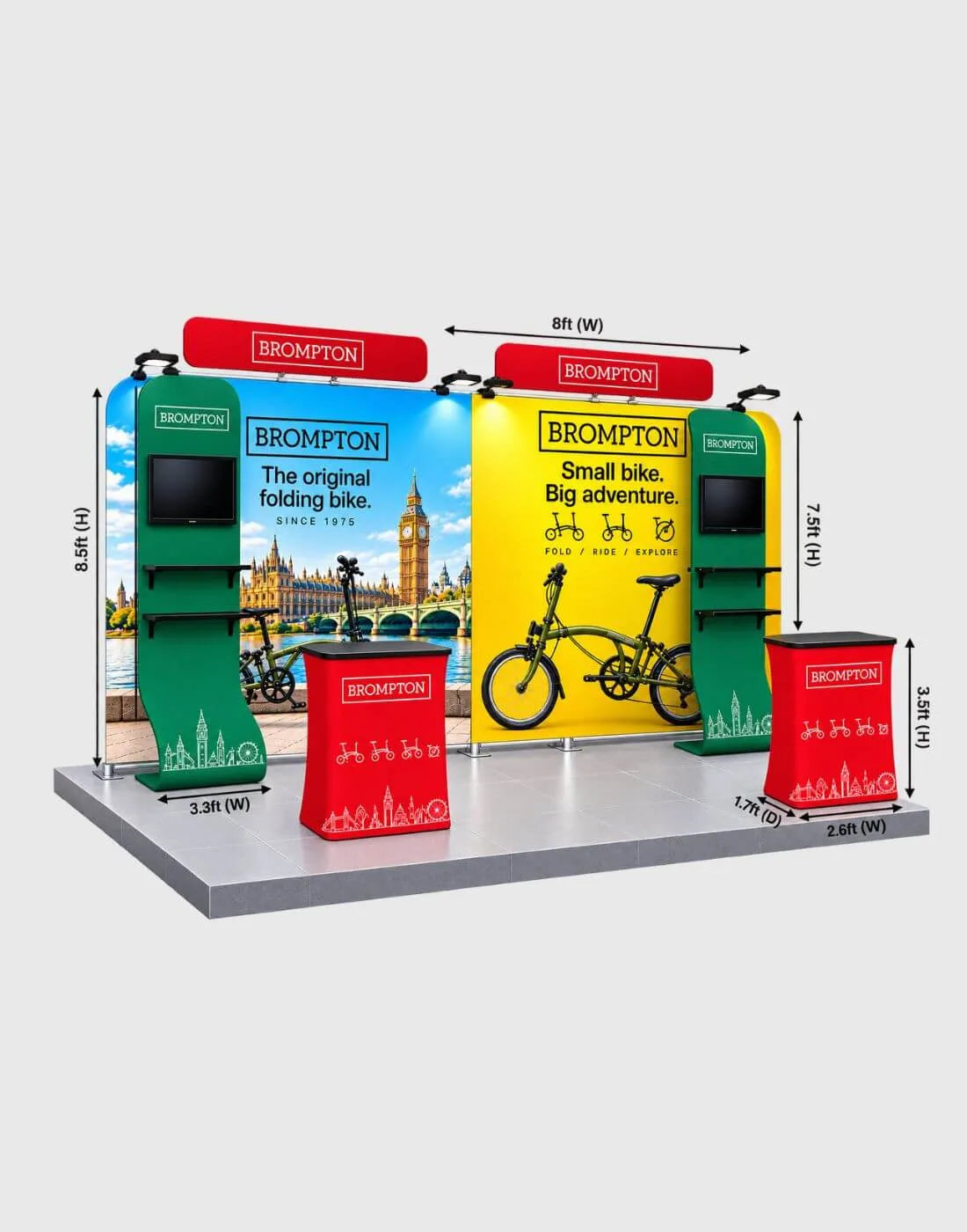 10x20 trade show booth featuring two rectangular display counters