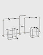 10x20 booth display with waterfall TV shelving and front counter