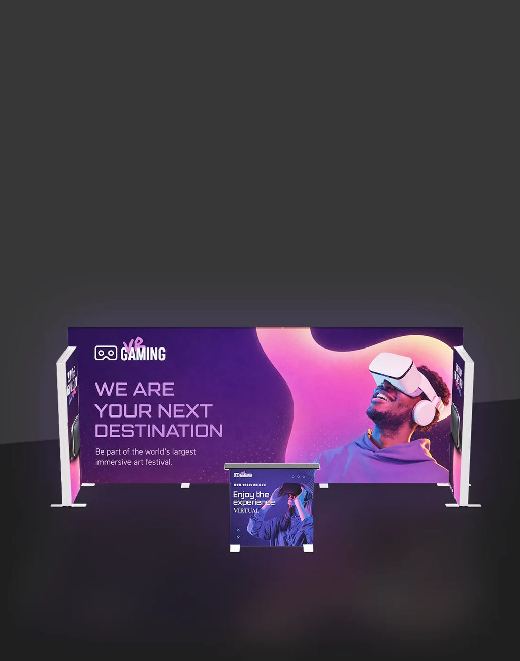 backlit custom display modular SEG LED lightbox booth with fabric graphics
