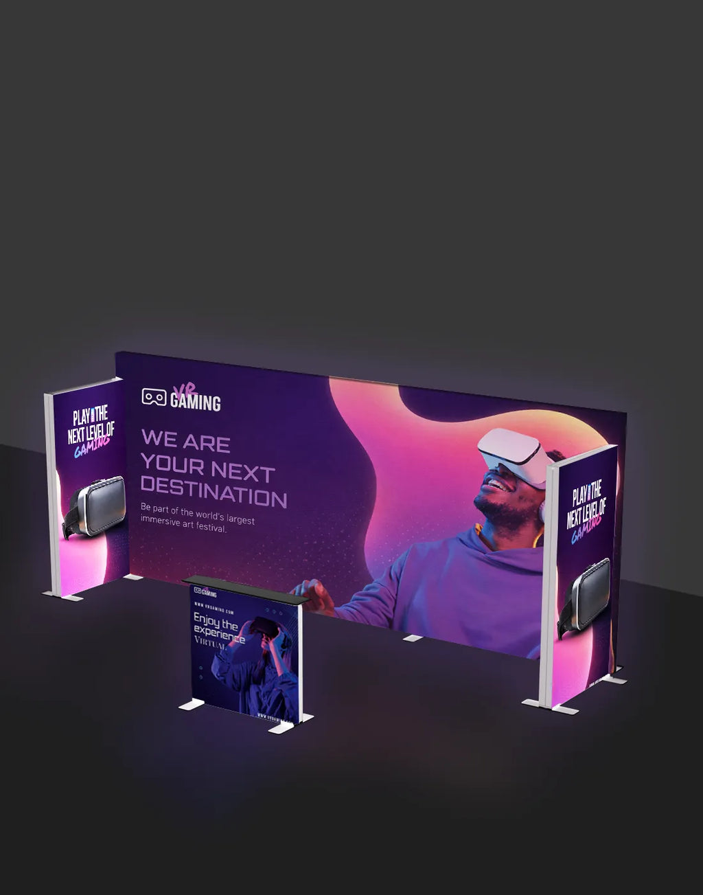 backlit custom display modular SEG LED lightbox booth with fabric graphics