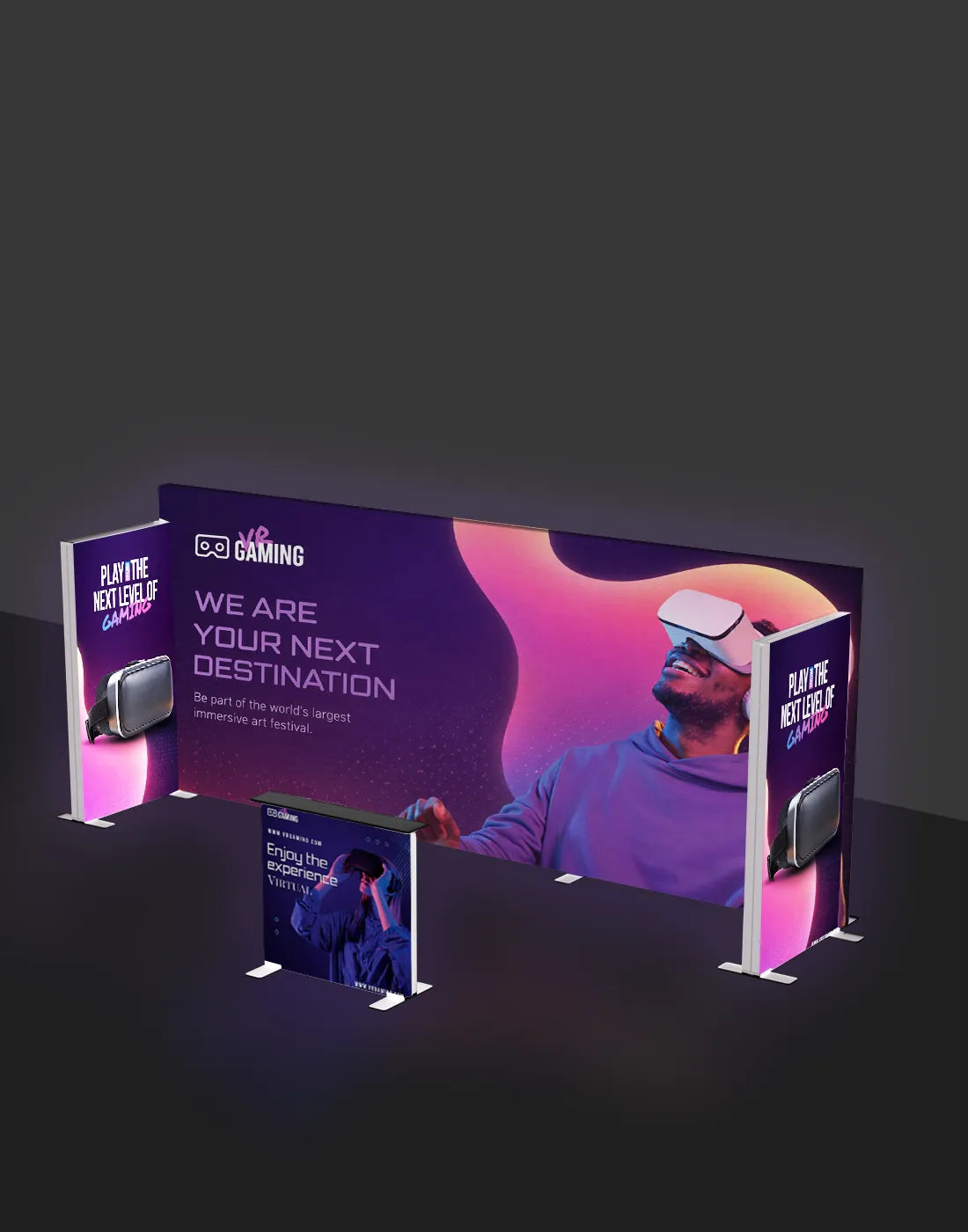 backlit custom display modular SEG LED lightbox booth with fabric graphics