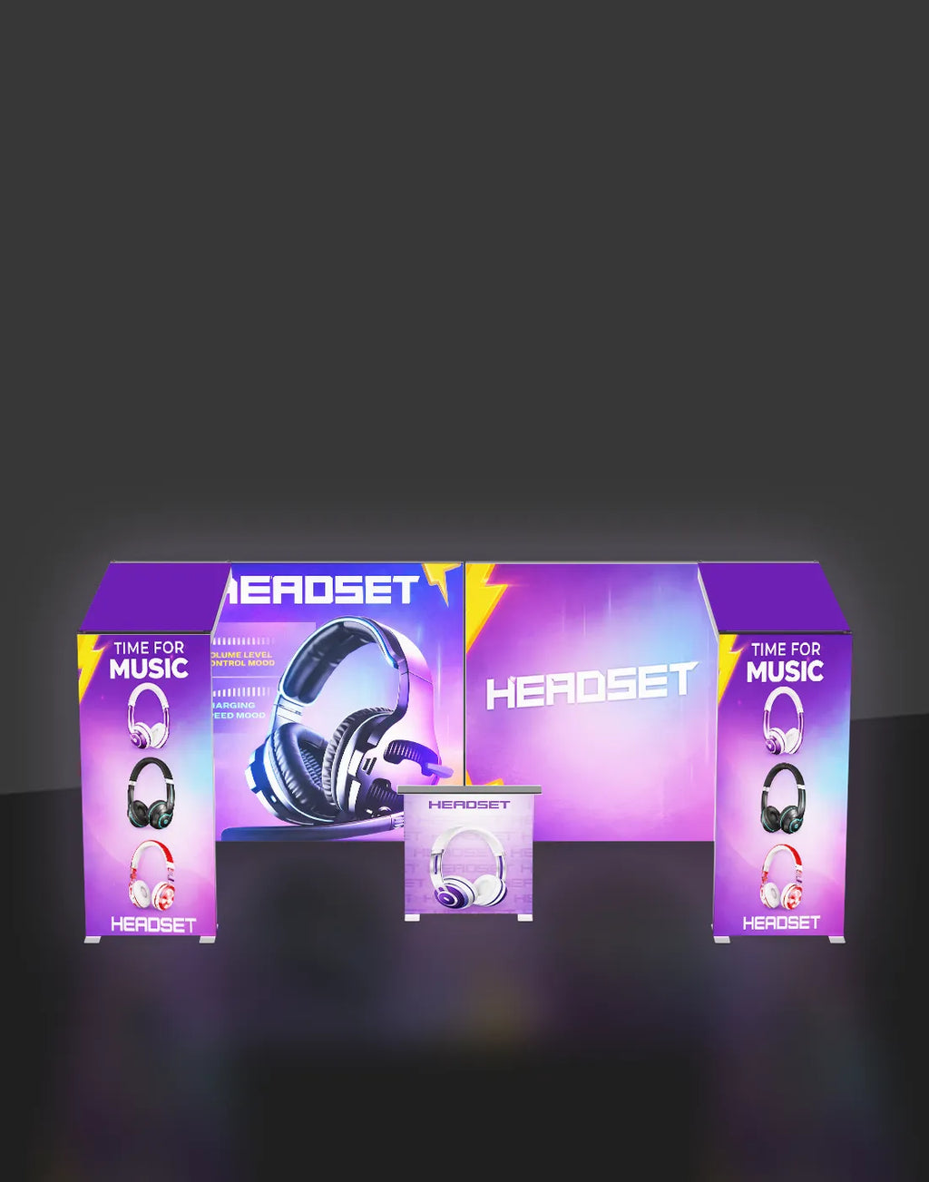 backlit exhibit display SEG LED lightbox backwall L arch counter with fabric graphics