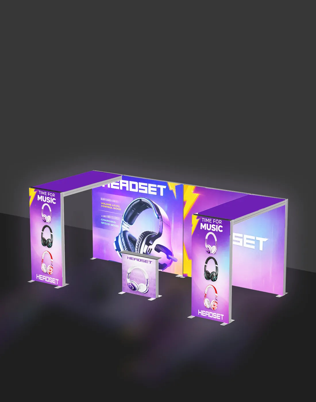 backlit exhibit display SEG LED lightbox backwall L arch counter with fabric graphics