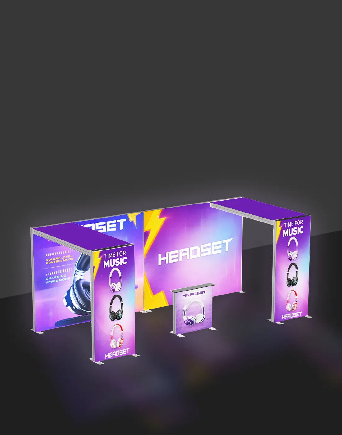 backlit exhibit display SEG LED lightbox backwall L arch counter with fabric graphics