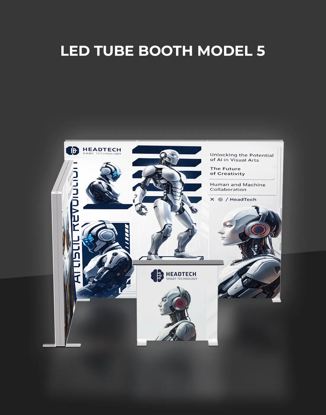backlit trade show display, LED fabric backdrop tube frame booth with counter and TV mount