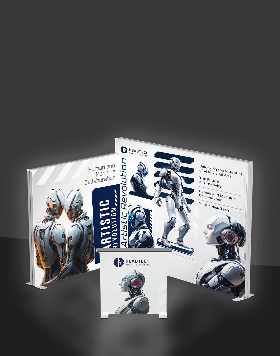 backlit trade show display, LED fabric backdrop tube frame booth with counter and TV mount