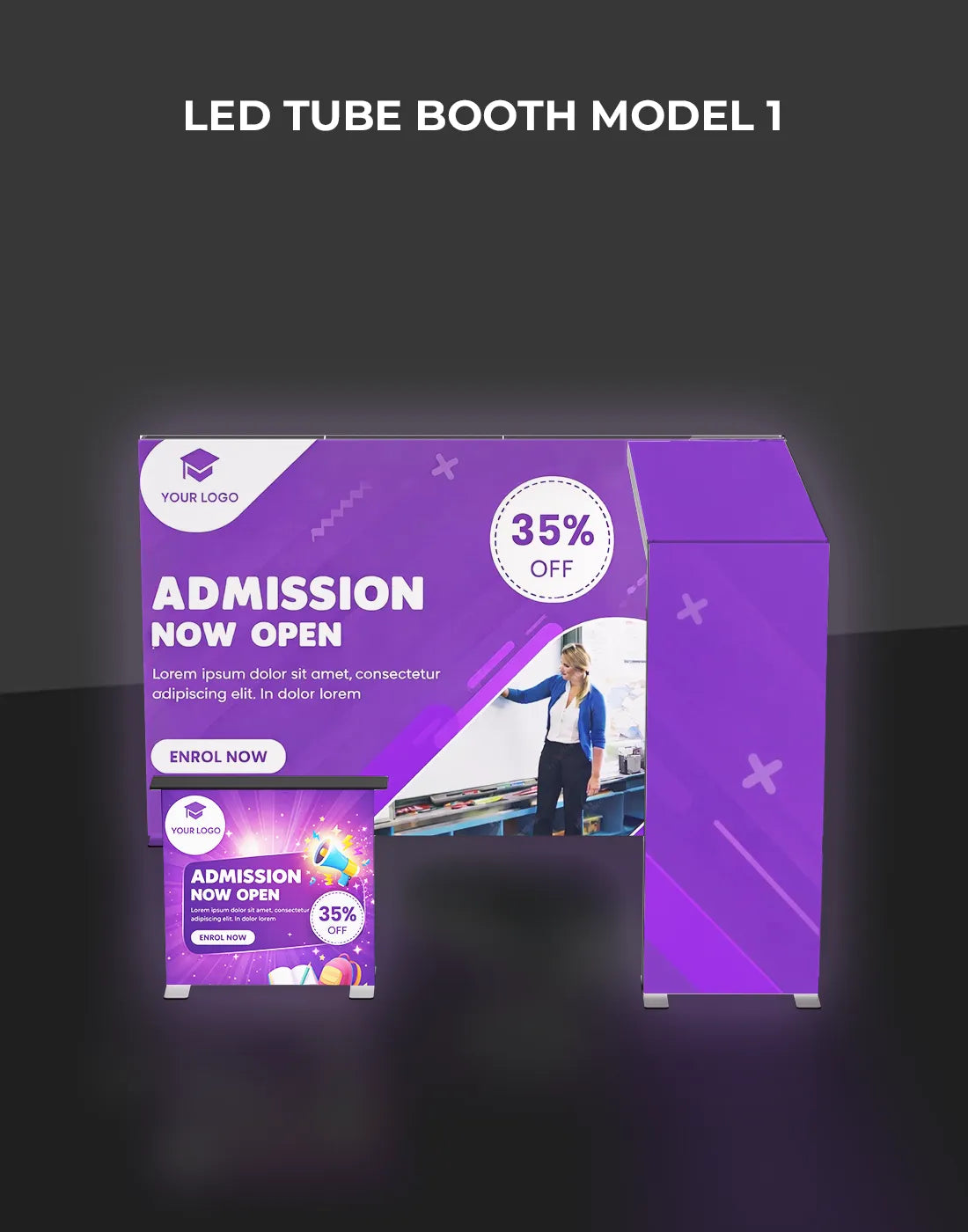 backlit trade show display LED fabric backdrop tube frame booth with counter and TV mount