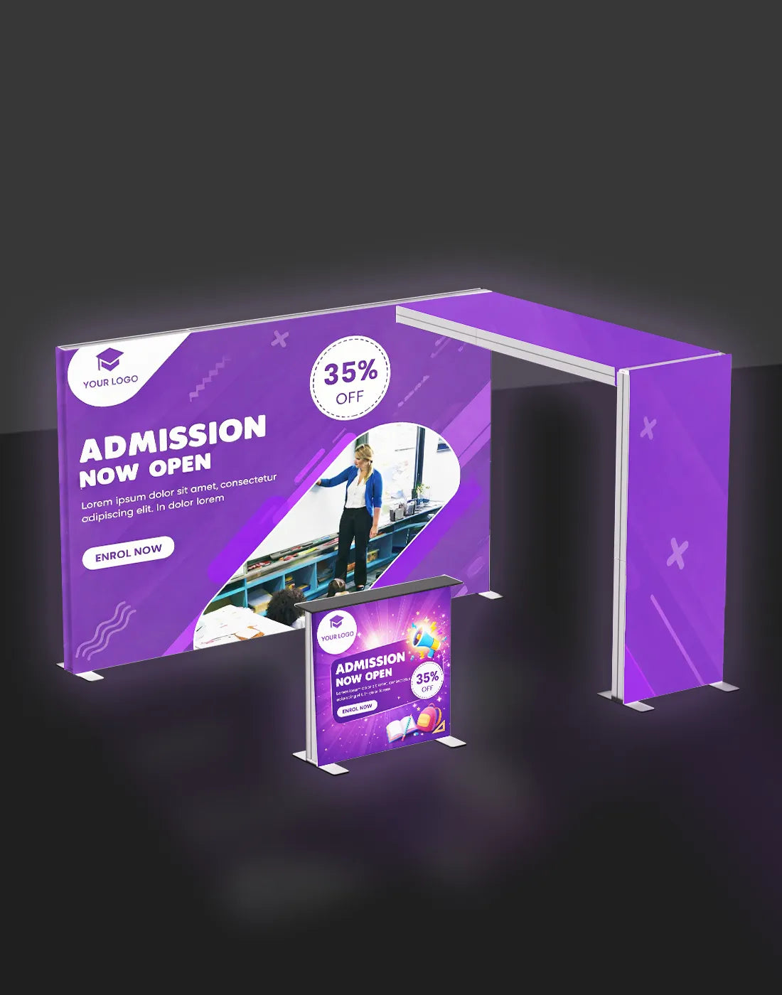 backlit trade show display LED fabric backdrop tube frame booth with counter and TV mount