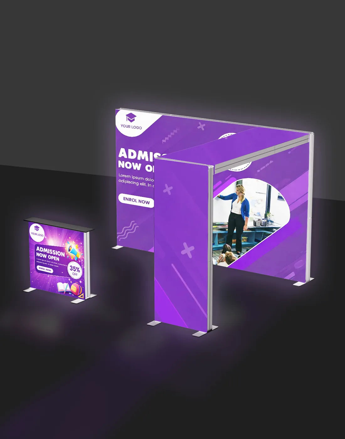 backlit trade show display LED fabric backdrop tube frame booth with counter and TV mount