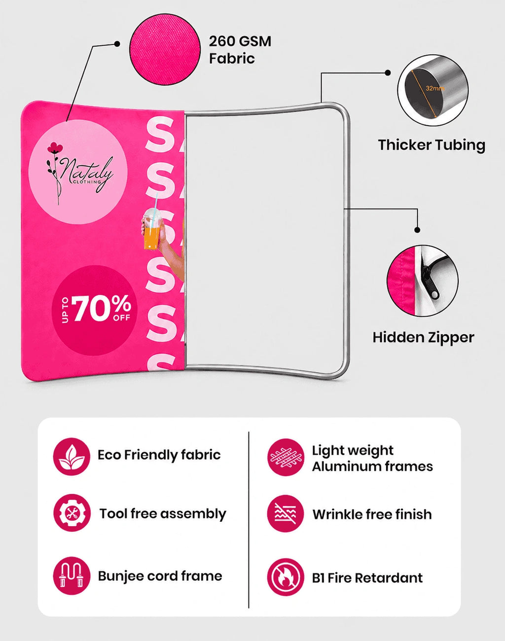 C Shaped Tension Portable Media Wall