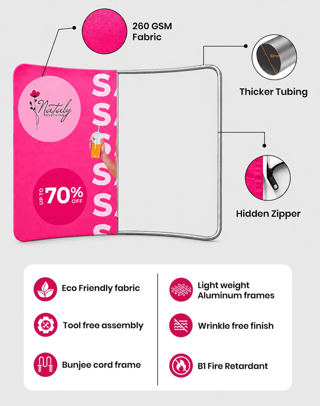 C Shaped Tension Portable Media Wall