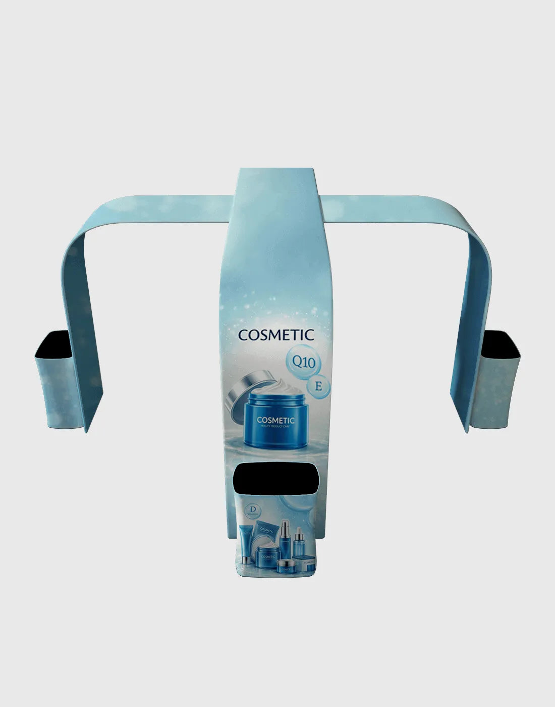 20x20 custom exhibit booth with S shape fabric wall square arches TV mount and counters