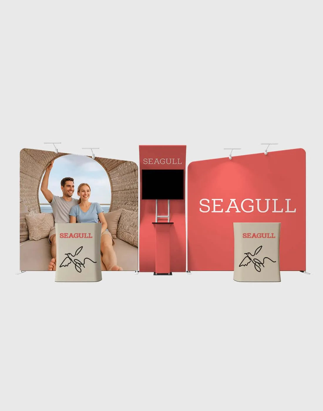 10x20 exhibit trade show display tube frame booth with seamless fabric graphics and counters