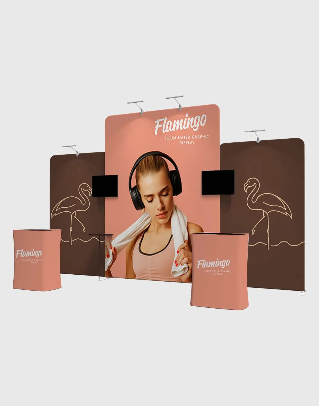 10x20 modular trade show display tube frame booth with tension fabric graphics and configurable sections