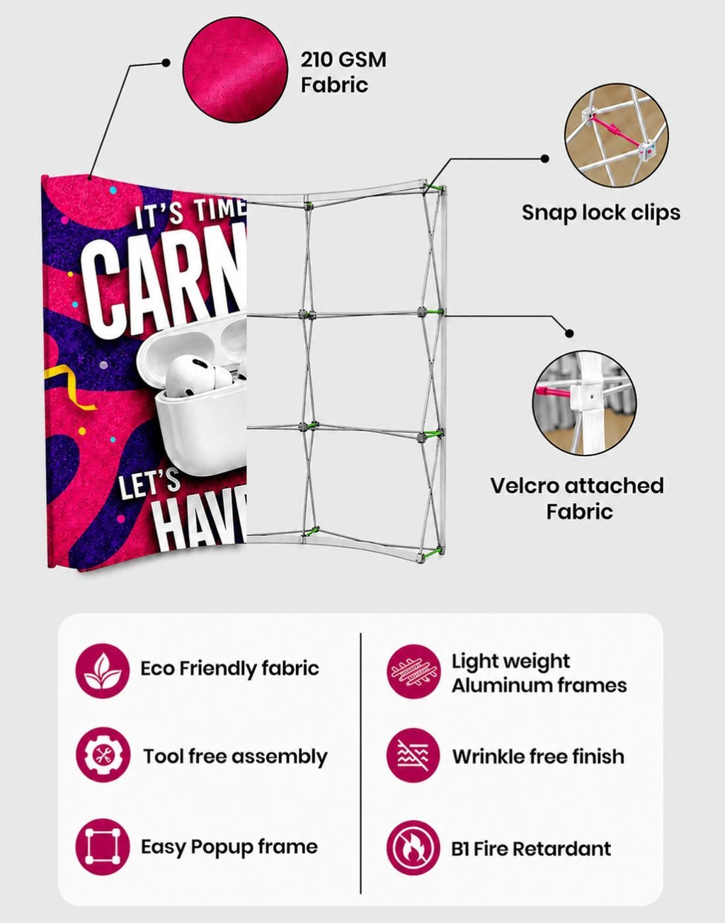 Pop Up Curved Velcro Media Wall