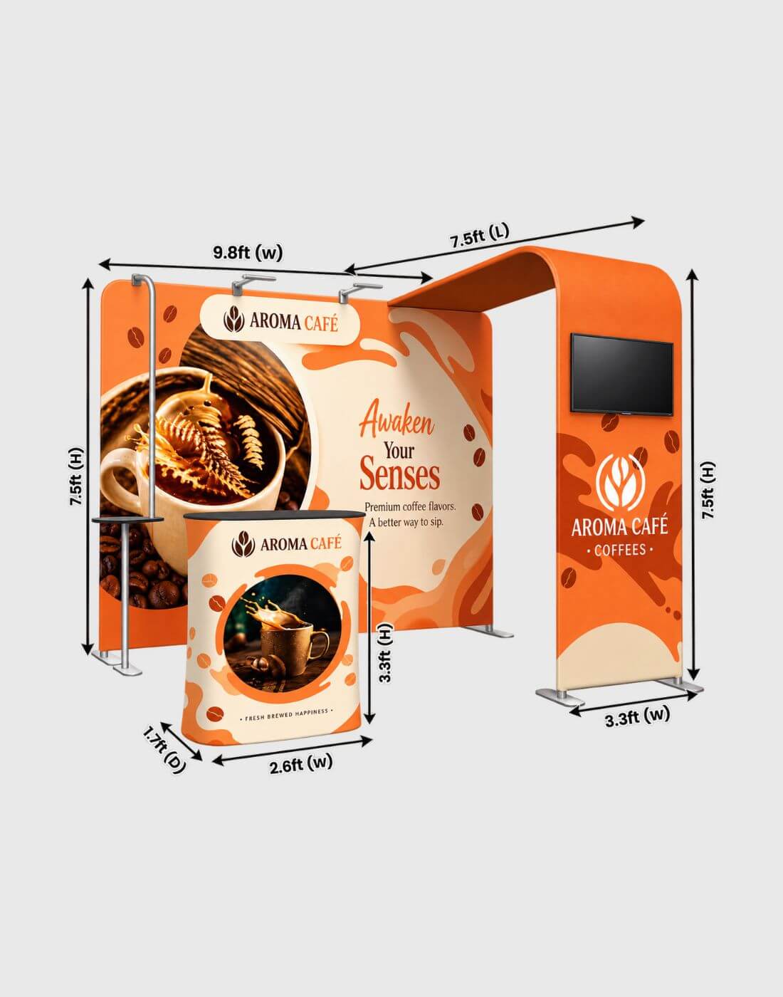 portable display exhibit dimensional size