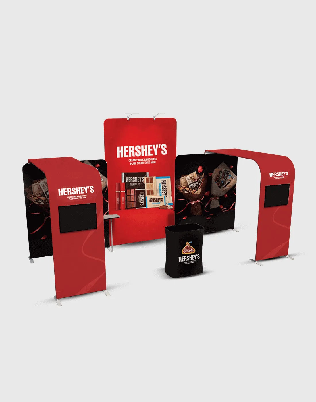 portable exhibit booth modular aluminum frame display with tension fabric graphics and display areas
