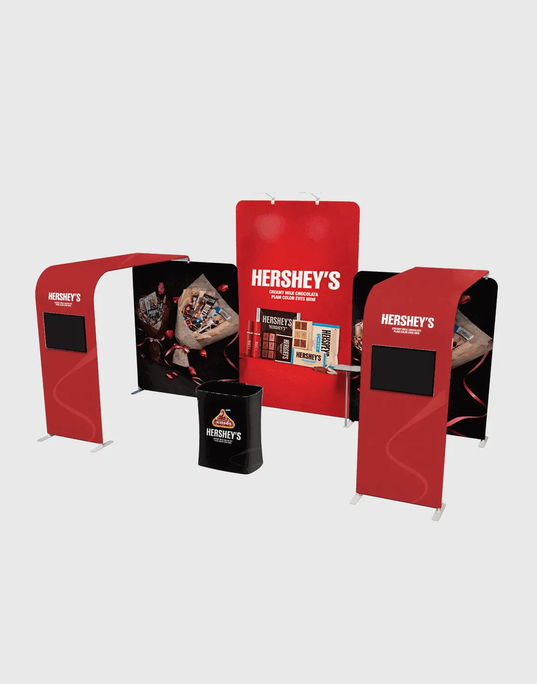 portable exhibit booth modular aluminum frame display with tension fabric graphics and display areas