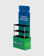 Backwall product display shelf with header