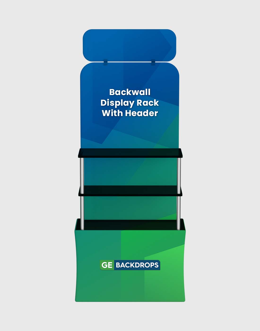 Backwall product display shelf with header