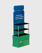 Backwall product display shelf with header