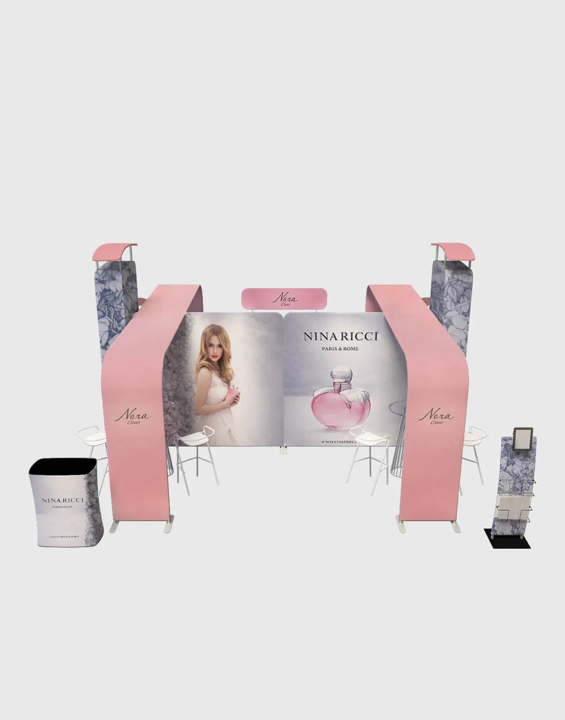 20x20 trade show booth kit modular tension walls 3D media displays arches counters