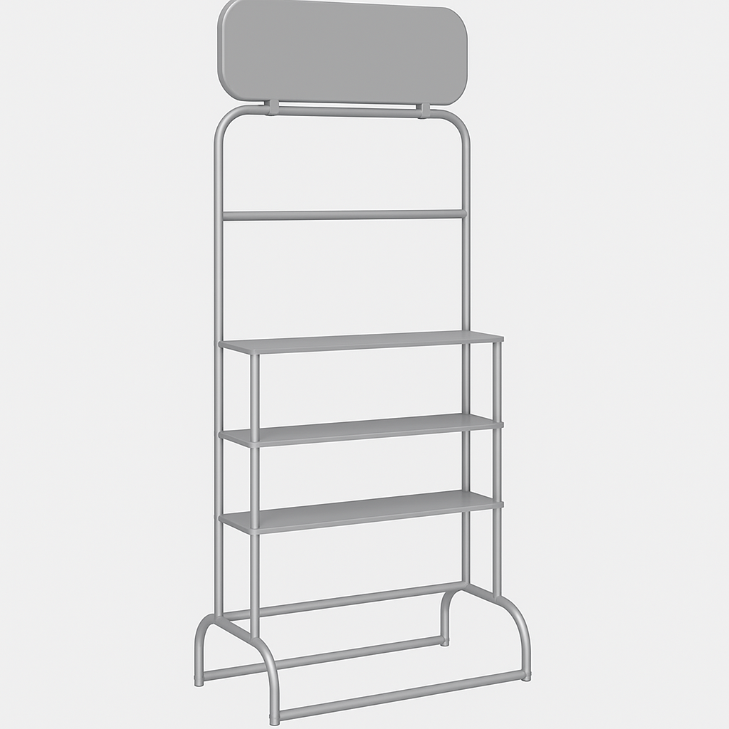 Backwall product display shelf with header