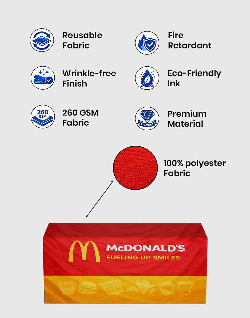 fitted table cover features and size specifications 