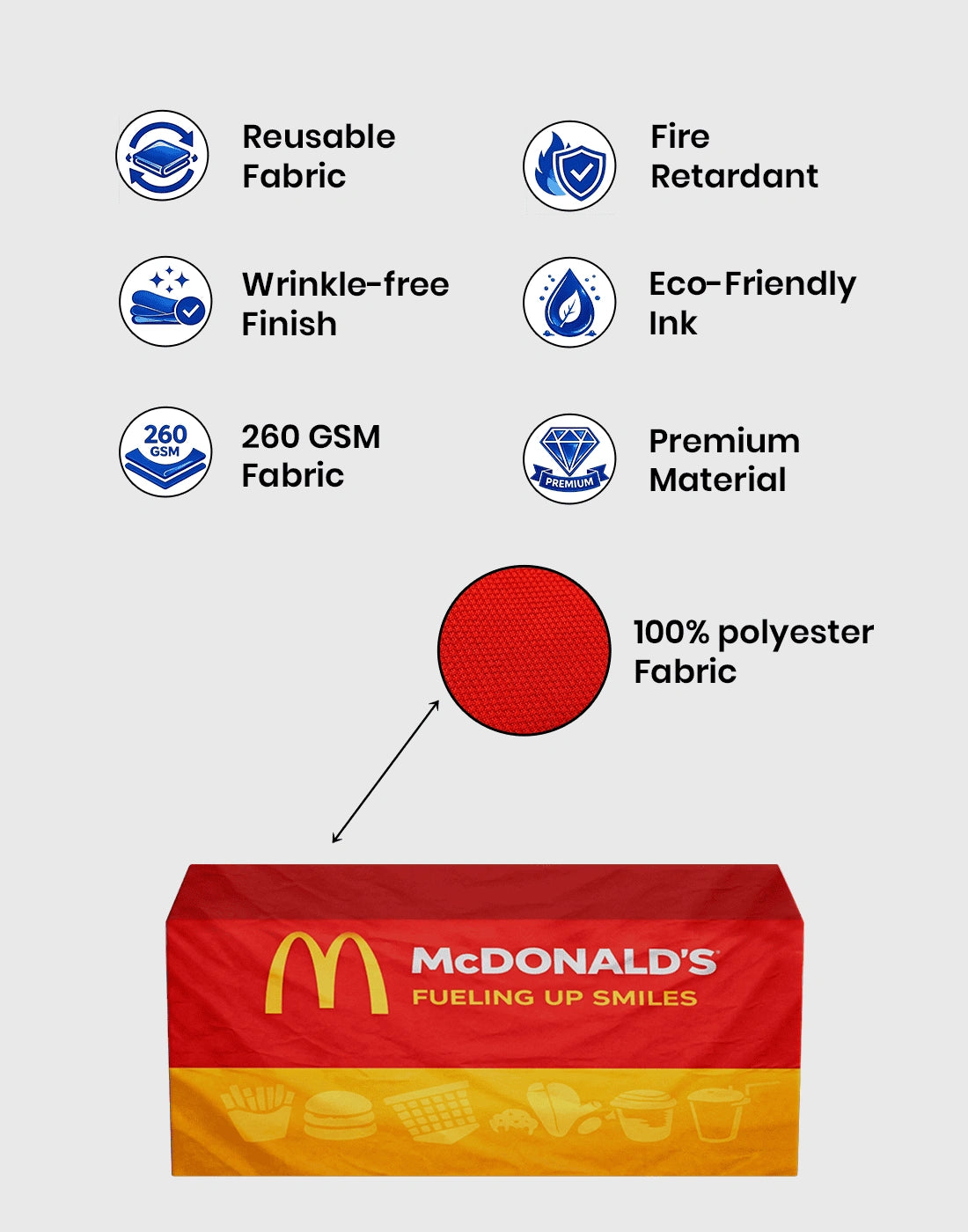 fitted table cover features and size specifications 
