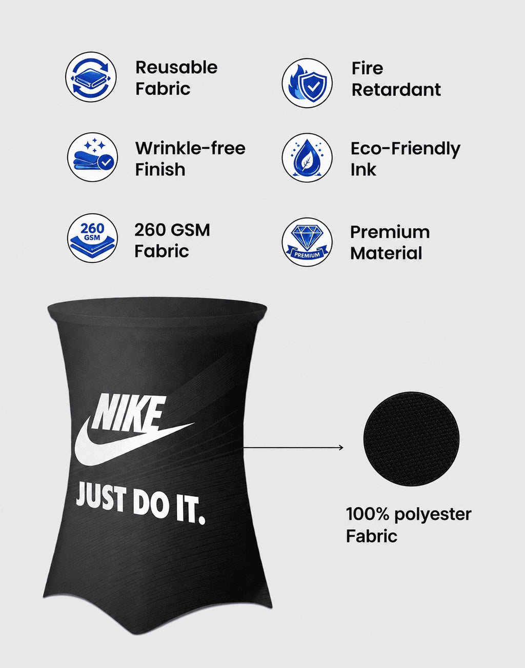 Round stretch table cover printing and fabric details 